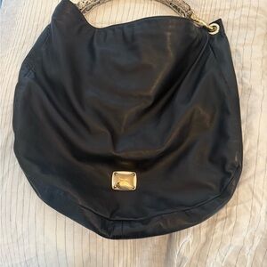 Jimmy Choo Black Hobo Bag with Gold Accents and snakeskin handle